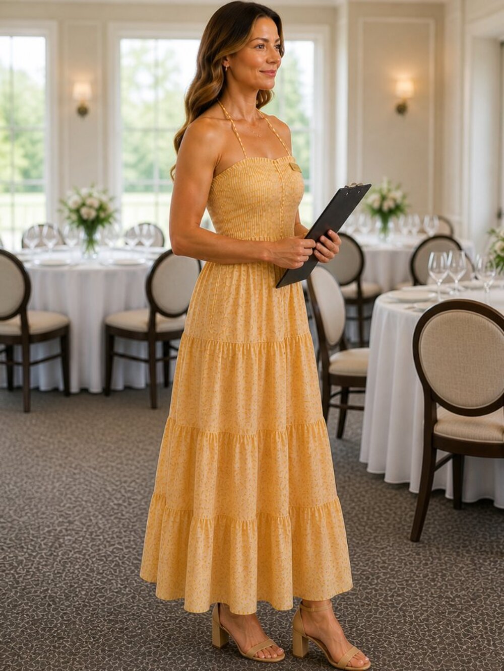 Koko + Mason Yellow Floral Smocked Maxi Dress Tiered Cotton Summer Nordstrom S - Picture 2 of 7